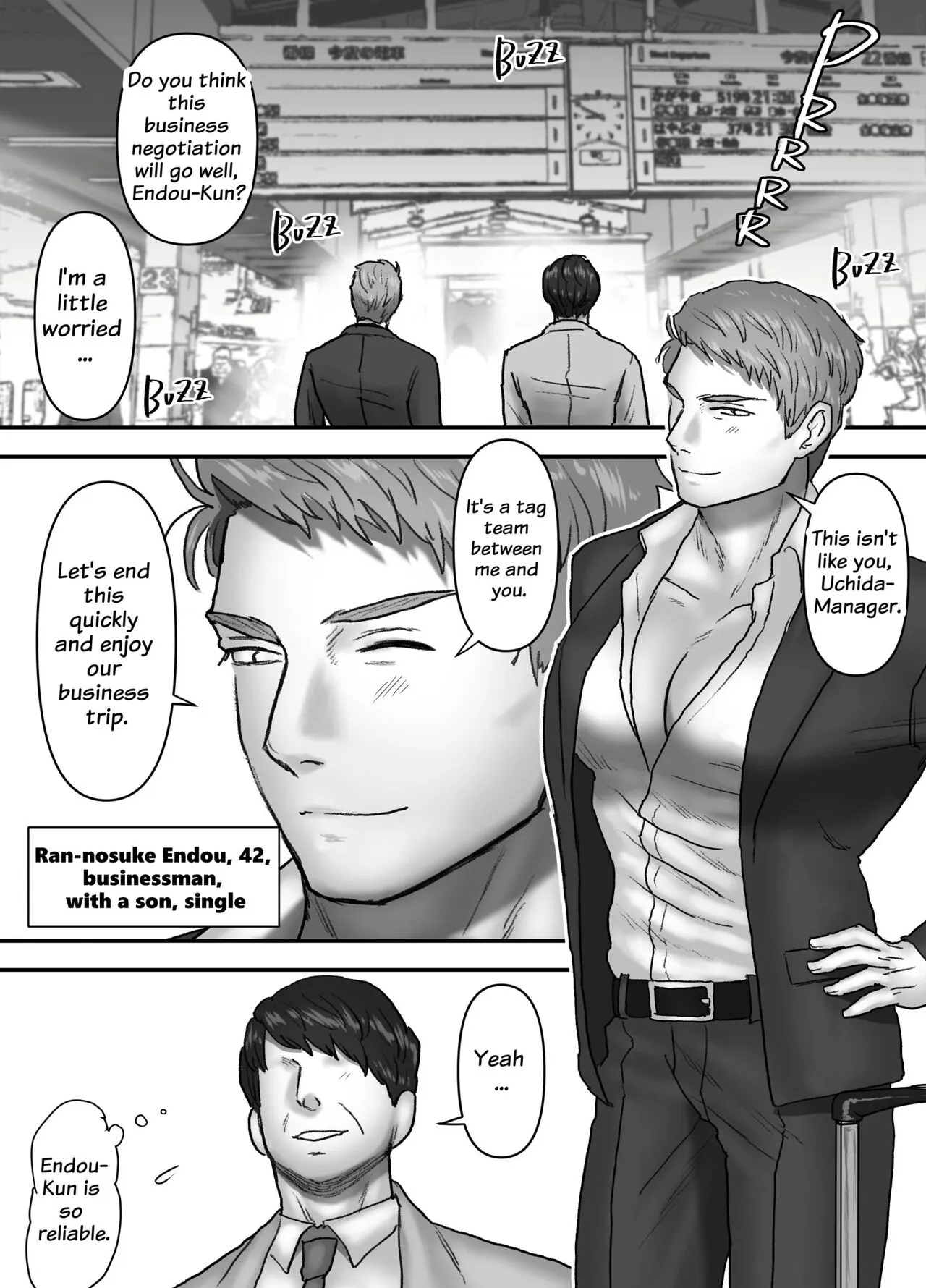 Do Sukebe Kaishain Endou Rannosuke no Shucchou Ryokou | Ran-nosuke, the Dirty Slutty Businessman's Business Trip | Page 2