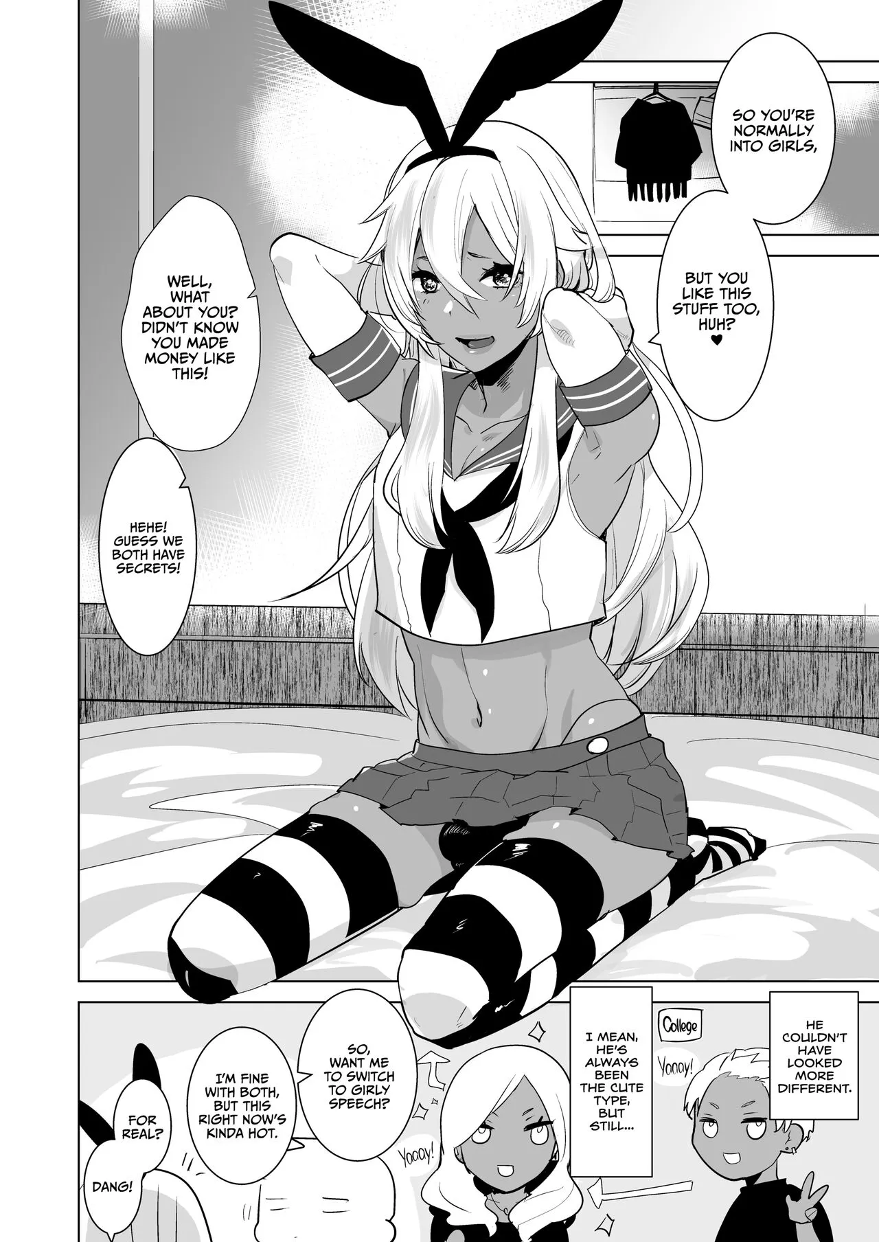 Kasshoku Otokonoko DeliHeal no Erohon ~Yattekita Shimakaze-kun wa Daigaku no Charai Kouhai de――?! Hen | Tan Crossdressing Call Boy   {2d-market.com} | Page 3