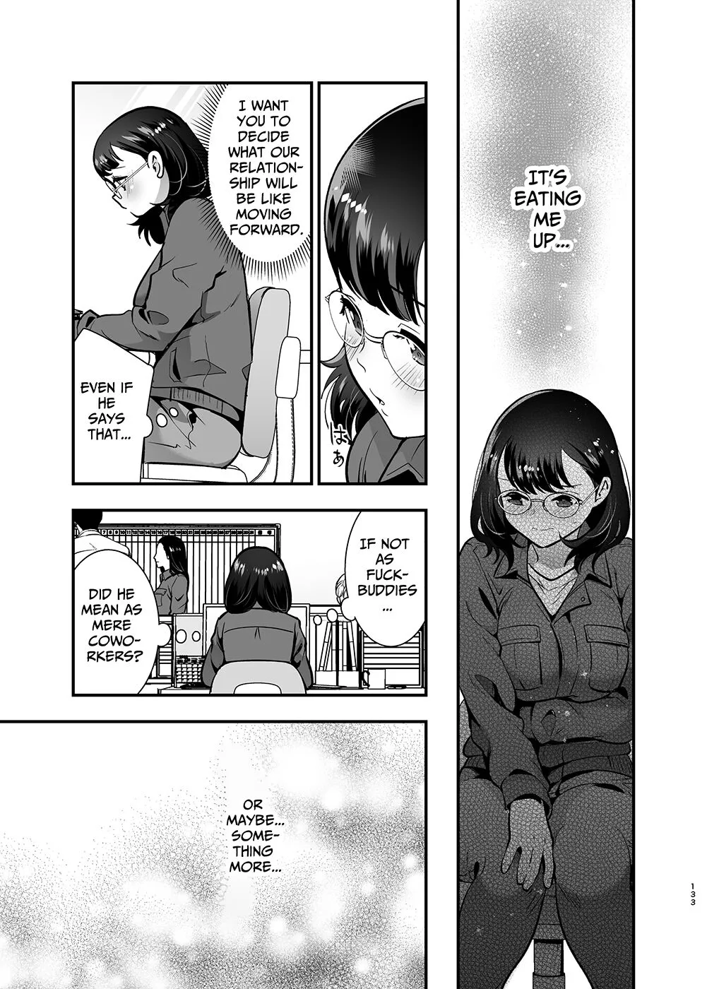 Seiyoku o Moteamasu Jimi de Nekura na Watashi ga Gatenkei Joushi ni Taberareru 3-kakan | Gloomy Normie with Pent-up Lust gets Devoured by her Blue-collar Boss for THREE DAYS | Page 133